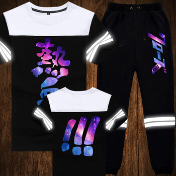 高校武装战线动漫周边t恤套装小脚卫裤制霸铃兰夏男短袖衣服 黑色 xs