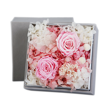 永生花礼盒保鲜玫瑰情人节生日创意礼物南京鲜花速递 方盒粉色