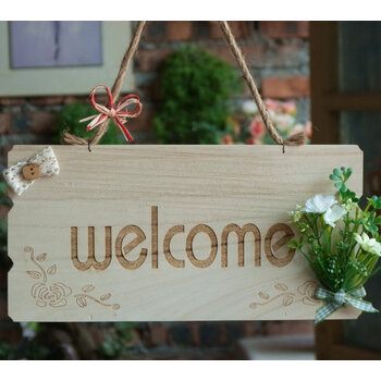 欢迎光临挂牌美式田园创意门牌单双面装饰营业牌木标签挂件 welcome
