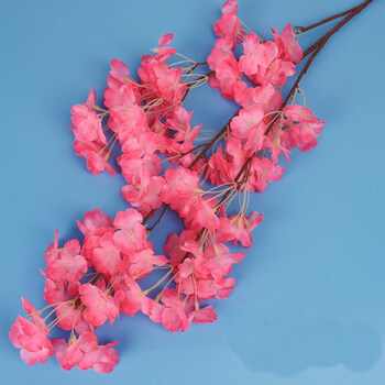 仿真桃花 樱花 婚庆装饰 樱花绢花 樱花枝3叉单层深粉一支 约高83厘米