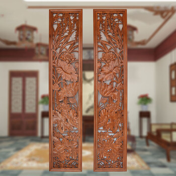 东阳仿古木雕刻挂件玄关中式装修定制隔断实木客厅花格镂空背景墙居家