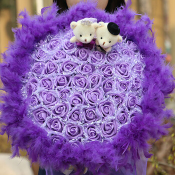 婚庆 卡通花束仿真塑料花 生日情人节礼物 99宝蓝大毛【图片 价格