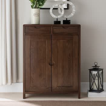 欧尚华庭实木鞋柜进口橡木简约鞋柜玄关柜两门鞋柜 胡桃色