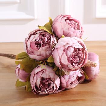 秋色包芯牡丹仿真花束欧式客厅桌面绢花装饰花假花台式摆设花艺d1