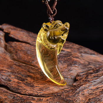 祯晶 天然黄水晶狼牙吊坠狼头男士项链护身符情侣款灵摆占卜饰品