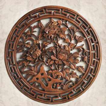 东阳木雕雕刻镂空雕刻牡丹花挂画壁挂牡丹花开富贵乔迁搬家礼品木雕