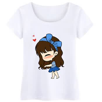 短袖t恤男女装半袖衣服情侣装卡通夏季 白衣条纹情侣女 女m