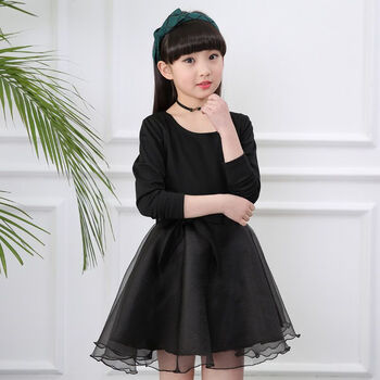 9岁10岁小学生女孩子可爱中大童韩版长袖网纱公主裙时尚打底裙子 黑色