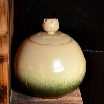言艺 茶叶罐陶瓷 古陶莲花茶叶罐 茶具配件 古陶莲花茶叶罐