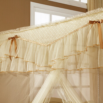 佰鼎（bedding）不锈钢方顶宫廷蚊帐 时光之旅 杏色 25mm加粗156*200cm