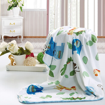 盘丝家纺儿童毛毯婴儿毯 双层加厚保暖超柔 盖毯抱毯 可爱卡通清新棉