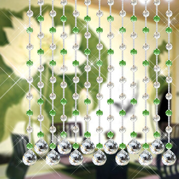 小雏菊（XCJ）点绛唇 水晶珠帘门帘屏风帘水晶隔断帘成品玄关卧室半帘客厅挂帘 20条成品门 20条若绿 最短1.75m最长1.8m
