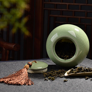 
                                        甲馨 茶叶罐 陶瓷 哥窑开片茶叶罐 密封茶罐 储蓄罐 芳草绿-哥窑茶叶罐                