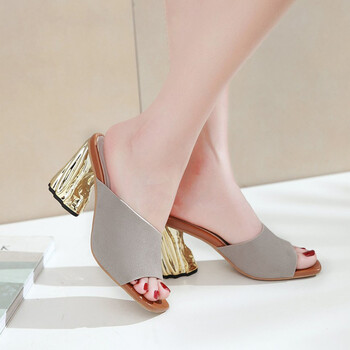 拖鞋女粗跟凉拖高跟一字拖穆勒鞋外穿女鞋 灰色 36