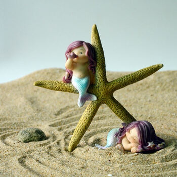 创意可爱美人鱼萌摆件公主房女孩装饰品摆设鱼缸造景 海星美人鱼