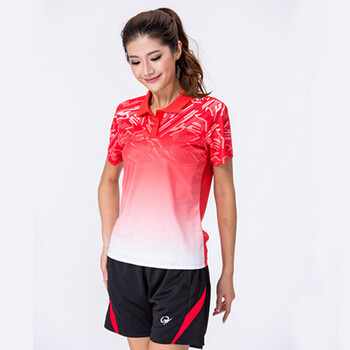 乒乓球服套装 短袖翻领羽毛球运动服速干透气团体服乒羽网服 女款红色