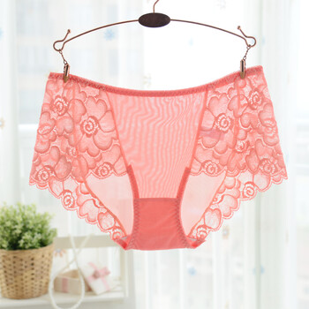 大码无痕透明火辣薄公主蕾丝性感漏毛日系诱惑三角低腰内裤女 暗粉色