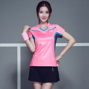 领胜羽毛球服女春夏套装短袖速干修身网球服羽毛球运动服白裤裙粉色
