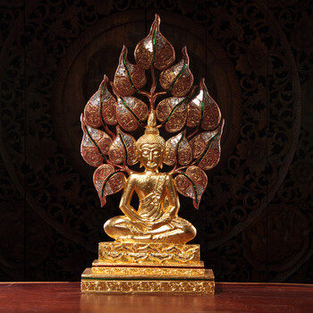 东南亚木质工艺品 泰式家居用品 实木雕刻宗教用品菩提叶佛像摆件 a款