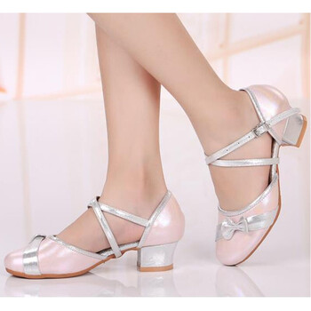 夏天拉丁舞鞋女童中跟皮舞蹈鞋少儿软底女孩跳舞鞋练功鞋 炫彩粉色 35