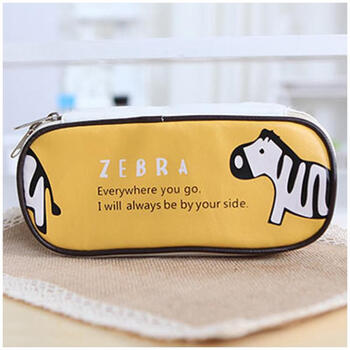 卡通pu皮创意大容量笔袋 简约男女学生铅笔盒 卡通文具盒 黄色斑马