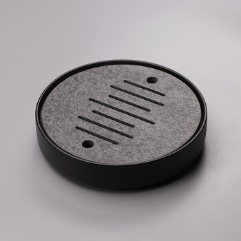 式小号茶盘功夫茶具干泡日式简约家用茶台 黑陶底盘 乌金石琴弦不打蜡