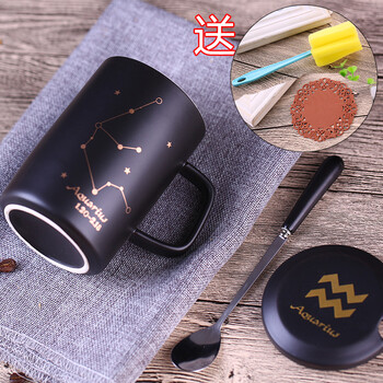 盖勺创意陶瓷杯个性简约办公室水杯情侣咖啡杯子 水瓶座(送杯垫杯刷)