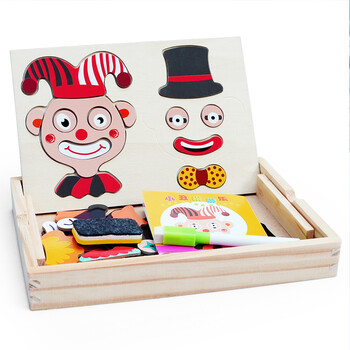 磁性拼拼乐双面画板拼图男女孩宝宝积木玩具3周岁4-5-6岁 小丑拼拼乐