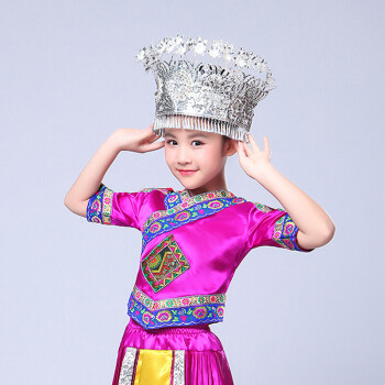 尚马 六一儿童苗族演出服装云南少数民族舞蹈服女童土家百褶裙套装 仿