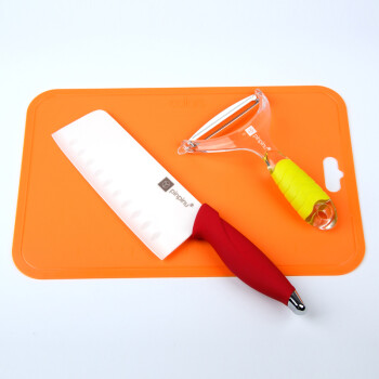 
                                        品品优（pinpinyou） 品品优厨具 厨房刀具3件套日本进口切菜板削皮器陶瓷刀菜刀 红色刀+砧板 刨皮刀                
