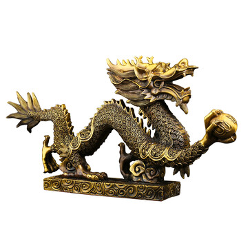 吉善堂全铜龙抓珠摆件十二生肖龙中华龙工艺品家居客厅办公室书房装饰