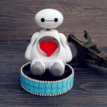 花汽车摆件车用香水座式车内卡通可爱摇头娃娃装饰品 湖蓝钻爱心大白