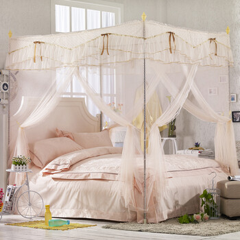 佰鼎（bedding）不锈钢方顶宫廷蚊帐 时光之旅 杏色 25mm加粗156*200cm