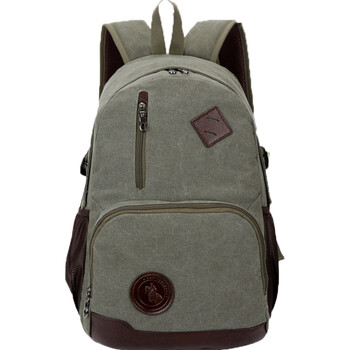 hoscene 春夏户外休闲帆布包 男女双肩包笔记本帆布背包学生书包 绿色