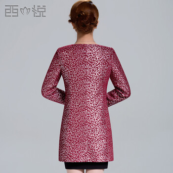 西悦2016春季品 中长款女士外套春秋 气质印花风衣女XY871 优雅红 L