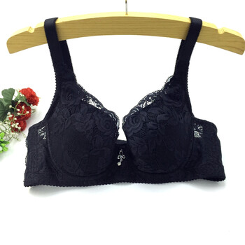 性感蕾丝透气无海绵全罩杯胸罩聚拢调整型女内衣文胸薄款 黑色 75b