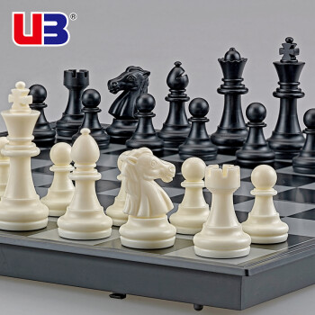 友邦（UB） 国际象棋黑白色磁性可折叠便携成人儿童学生培训教学用棋 3810B-C(黑白直角中号)