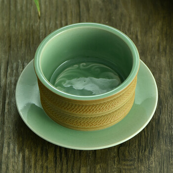 德匠龙泉青瓷黄金万两手工功夫茶具水杯茶杯套装一杯一碟创意陶瓷杯子