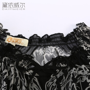 黛依威尔春夏新品乔其印花真丝上衣 套头松紧雪纺衫100%桑蚕丝 黑色 M