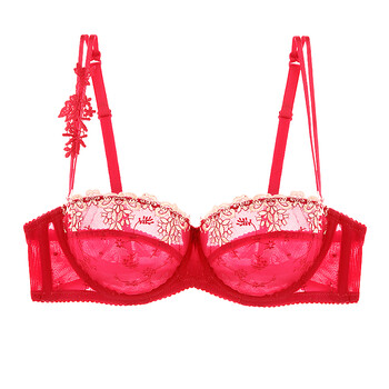 润微花颜若水8号杯性感蕾丝透气大码显胸小内衣半杯胸罩 大红色 80b