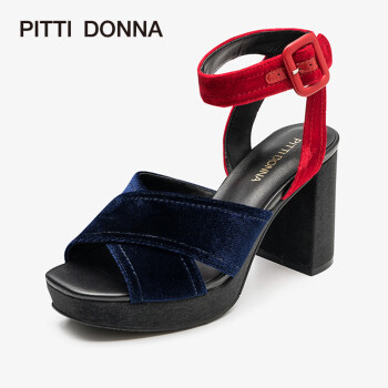 【下架】PITTI DONNA 款女鞋时尚休闲露趾绑带粗跟高跟凉鞋PD 9M76601 深蓝色+红色 NAV 37