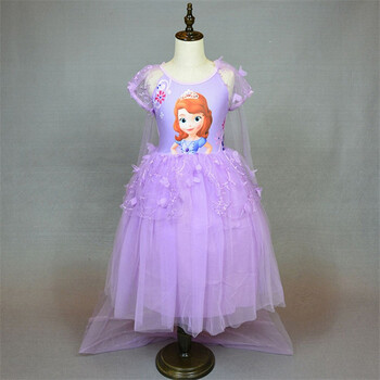 纯棉冰雪奇缘elsa艾莎爱莎公主裙儿童女童连衣裙子赠披风纱织 紫色