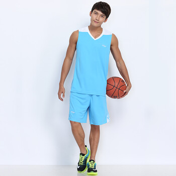 篮球服套装男篮球衣训练服背心 篮球队服比赛服两侧有口袋 蓝色 2xl