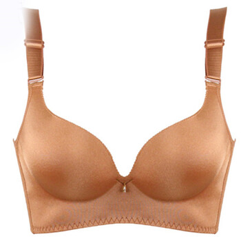 性感光面调整型内衣无钢圈聚拢文胸舒适无痕收副乳女士胸罩 褐色单件