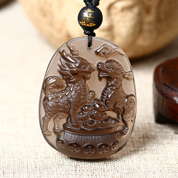 淘运灵阁黑曜石双雄得财麒麟貔貅吊坠 护身吉祥物项坠_现价-1元