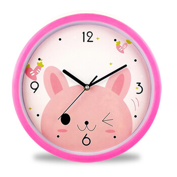 可爱卡通静音挂钟儿童房创意时钟表客厅卧室现代简约康巴丝石英钟 玫