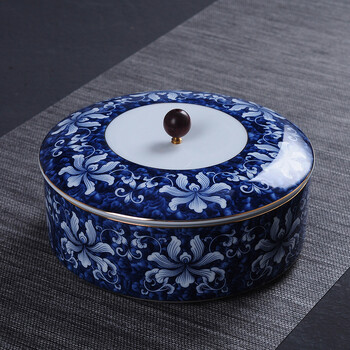 梦绾茶叶罐 青花瓷大号茶叶罐 陶瓷密封储存罐 茶饼 茶盒 茶洗 杯洗