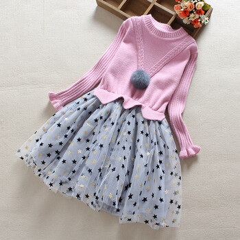 依耐丝女童新款童装连衣裙秋季女童毛衣裙韩版蕾丝小女孩裙子r38a003