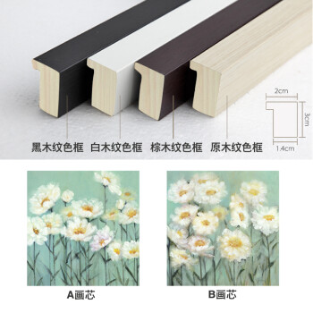 时黛 田园客厅装饰画 沙发背景墙画有框画 卧室壁画餐厅挂画 花卉 白盏齐放SD002 6折 原木纹色框B画芯60*60