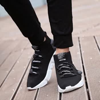 2017秋季高帮袜子鞋韩版情侣休闲鞋女运动跑步女鞋 黑色 35